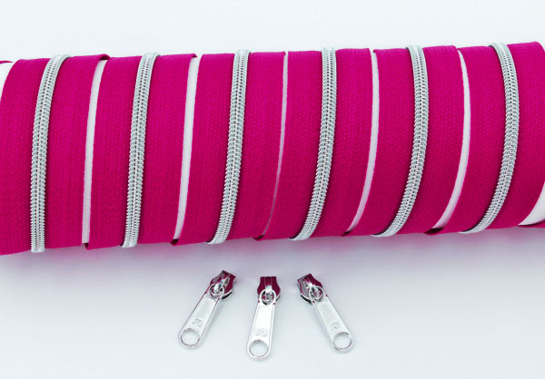 Endlosreißverschluss metallisiert schmal fuchsia/silber (1m)